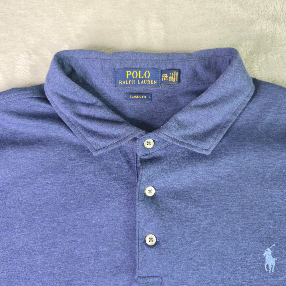 Polo Ralph Lauren Mens XXL Classic Fit Heathered Blue Short Sleeve Polo Shirt